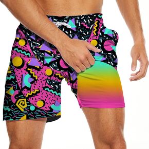 Mens Swim Trunks with Compression Liner 5 Inseam Quick Dry Swimwear Bathing Suit Swimming Board Shorts with 4 Pocket