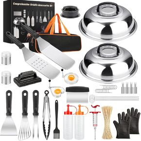 Griddle Accessories Kit, 140 Pcs Griddle Grill Tools Set for Blackstone and Camp Chef, Professional Grill BBQ Spatula Set with Basting Cover, Spatula, Scraper, Bottle, Tongs, Egg Ring (Egg)