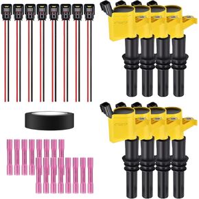 Set of 8 Yellow Ignition Coils & Pigtail Connector Wiring Harness Kit Compatible with Ford Expedition F150 F250 Super Duty Lincoln Navigator C1541 FD508 DG511