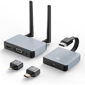 Wireless HDMI Transmitter and Receiver 4K, Wireless HDMI Extender, Wireless HDMI Adapter Plug & Play 2.4/5GHz Streaming Video/Audio from Laptop, PC to HDTV/Projector/Monitor (Brown) (Brown)