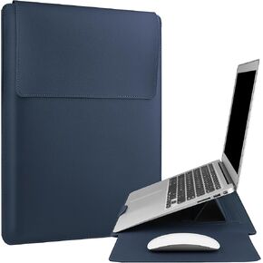 13 14 Inch Laptop Sleeve Case Compatible with Mac Book Pro 14 2021 Mac Book Air 13 M1 M2 2022-2018 Mac Book Pro 13 M2 2022-2016,Waterproof Leather with Adjustable Stand Sleeve Pouch,Blue