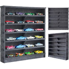 Assemblable Toy Cars Display Case for Kids, Portable Display Case Fit for Toy Cars Case & Matchbox Cars, Dampening Felt 24 Display Holder, Wall-Mounted Storage Organizer Case (Black- New Version)