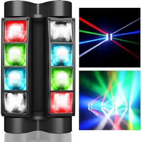 Seven Stars Moving Head DJ Light, 8 Beams Spider LED Stage Light, Master-Slave/DMX/Sound/Auto Control Modes, RGBW 4 in 1 Spotlighting for Wedding, Karaoke, Disco, Light Show and Events(1 Packs)
