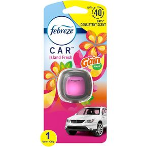 Febreze Car Odor-Fighting Air Freshener Vent Clip with Gain Scent, Island Fresh, 1 count