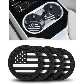 Car Cup Holder Coasters 4 Pack - American Flag 2.75 Inch Anti Slip Shockproof Drink Mat - Vehicle Interior Decor Accessories Black