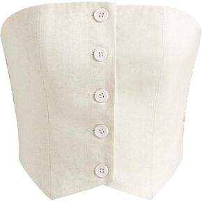 CIDER French Riviera Vacation Linen-blend Button Tube Crop Top