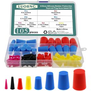 105PCS High Temperature Silicone Protective Plug Set 8 Sizes Colourful Tapered Silicone Plug Suitable for Powder Coating and Baked Enamels