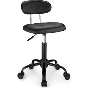 Square Rolling Stool with Backrest Height Adjustable Chair Swivel Drafting Chair Stool Chair with Wheels Black