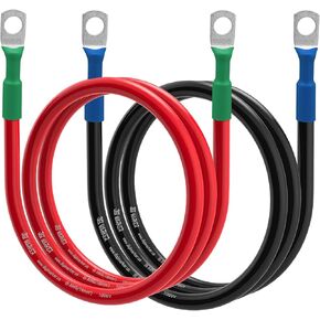 2 كابلات بطارية AWG - مجموعة كابل عاكس لبطارية السيارة بطول 5 أقدام (60 بوصة) مع عروات وأطراف طرفية 5/16 بوصة - كابلات أسلاك نحاسية نقية للسيارات والبحرية والطاقة الشمسية وATV والقوارب وRV والدراجات النارية