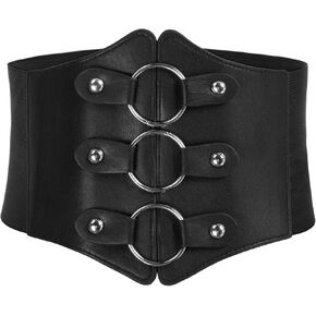 GRACE KARIN Women Gothic Corset Belt Elastic Wide Belt Vintage Faux Leather Belt for Halloween Steampunk Gothic