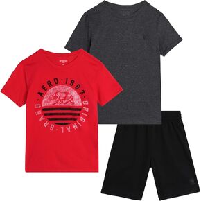 AEROPOSTALE Boys' Shorts Set - 3 Piece Short Sleeve T-Shirt and Fleece Sweat Shorts - Summer Outfit for Boys (4-12)