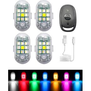 4 قطع مصابيح LED لاسلكية مع جهاز تحكم عن بعد، 7 ألوان قابلة للشحن عبر USB للسيارة والدراجات النارية والطائرة بدون طيار والشاحنة والدراجة (مقاومة للماء، 30 وضعًا)