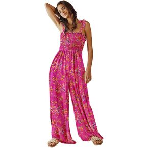 YESNO ملابس نسائية غير رسمية صيفية بربطة كتف مزخرفة بالزهور وواسعة الساق بدلة قفز فضفاضة مع جيوب PZE in Kuwait