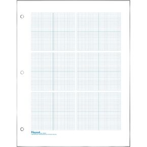 6 Grid Graph Paper, 1/8" Squares and Accentuated Axes, Double Sided, Blue Lined, 500 Sheet Ream, Three Hole Punched