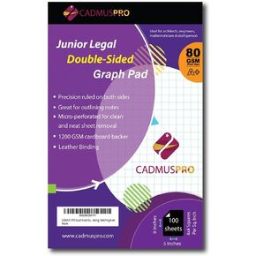 Junior Legal 5"x8" Graph Pad, 1/4" Quad-Ruled Double-Sided Grid, 21-Gram Paper, 100 Sheets/Pad, Sturdy Cardboard Staple Binding. Ideal for Students and Professionals (1, White)