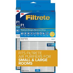 Filtrete F1 Room Air Purifier Filter, True HEPA Premium Allergen, Bacteria, & Virus, 12 in. x 6.75 in., 2-Pack, Works with Devices: FAP-C01BA-G1, FAP-T02WA-G1 and FAP-ST02N