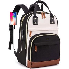 Laptop Backpack Women Work Bags - 15.6 inch Travel Backpack with USB Charger College Bookbag Waterproof Business Computer Backpack Anti-theft Casual Work Backpacks for Women Nurse Teacher Beige-Pink