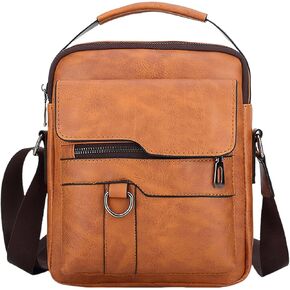 Small Crossbody Bag, Mens Shoulder Bag, Vintage PU leather Office Business Bag for Men, Handbag Purse Zipper