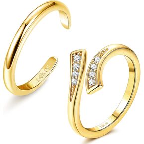 FINREZIO 2PCS 14K Gold Fillled Toe Rings for Women Cute Hug CZ Flower Simple Band Toe Rings Beach Summer Foot Jewelry for Women