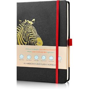 Lined Journal Notebook for women men, 192 Pages, Medium 5.6 inches x 8.4 inches, 100 GSM Thick Paper with inner pocket, Leather Hardcover, (Zebra)