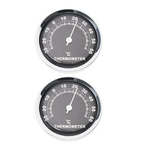 2pcs 58mm Car Thermometer Mini Round Car Thermometer Mechanical Analog Temperature Gauge for Car Home Office Workshop, Black