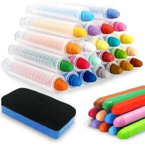 24Pcs Dustless Chalk for Kids,Colored Sidewalk Chalk With Holder,Washable Toddlers Chalks for Office Whiteboard Painting,Writing