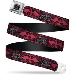 House of the Dragon Belt, Seatbelt Buckle Belt, House of the Dragon with Dragon Icon Black Red White, Adjustable