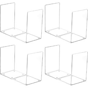 QWORK Book Ends, Clear Acrylic Bookends, 8 Pieces with Anti-Slip Pads bookend for Shelves Book Stoppers