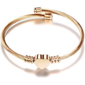 Uloveido Cable Wire Retro Antique Heart Bangle Bracelet Engraved Faith for Valentine for Teen Girls Women, Charm Mustard Seed Cuff Bracelet ZY132