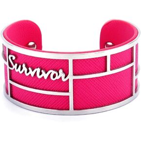 Fight Like a Girl Survivor Wide Cuff Bangle Bracelet w/Faux Leather Insert - 2 Color Choices