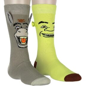 Bioworld Shrek Socks Donkey And Shrek 3D Ears Character Face Design Adult Crew Socks For Men Women 1 Pair