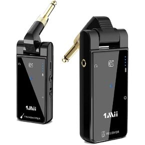 1Mii M2 Wireless Guitar Transmitter Receiver, 5.8GHz Wireless Guitar System Transmitter Receiver for Electronic Guitar Violin Keyboard Rechargeable Transmitter and Receiver for Guitarists Bassists