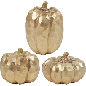 winemana Fall Decor Indoor Fake Pumpkins- Set of 3 Thanksgiving Table Decorations, Artificial Pumpkins Decor for Fall Table Runner, Harvest Autumn, Home Mantel, Office (Elegant Gold)