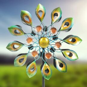 78 Inch Big Kinetic Wind Spinners with Garden Stake, Metal Windmill Garden Decorations, Peacock Outdoor Wind Sculpture, Dual Direction Wind Catcher for Yard Art, Lawn, Garden Decor, Idea Gifts