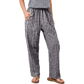 Women's Mid-Rise Plaid Wide Leg Lounge Long Pant Classic Gingham Print Stretchy Elastic Waist Trouser with Pocket