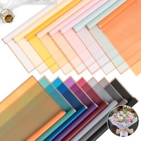 60 Sheets Gold Edge Flower Wrapping Paper, 10 Colors Bouquet Wrapping Paper Watertight Floral Wrapping Paper, Florist Bouquet Supplies with Ribbon, Card, Butterfly Decor for DIY Gifts for Flower Shop in Kuwait