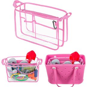 Clear Beach Bag Organizer Insert Compatible with Bogg Bag Small, Waterproof Beach Bag Insert Divider Pouch, Beach Tote Bag Insert Organizer Liner 12.4 x 4.3 x 10.2 Inches, Black