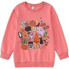 Kids Boys Girls Halloween Sweatshirt Pumpkin Ghost Cat Crewneck Pullover Tops Boo Shirt Spooky Season Fall Clothes