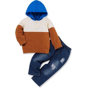 Baby Boy Clothes Toddler Boy Outfits Long Sleeve Hoodie Sweatshirts and Ripped Jeans 2Pcs Outfits Set
