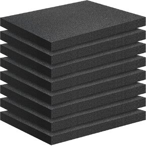 8 PCS Black Foam Padding- 16x12x1 Inch Polyurethane High Density Foam Cuttable Black Foam Sheet Packing Foam Pad Cushioning Inserts for Packing Cases and Crafts