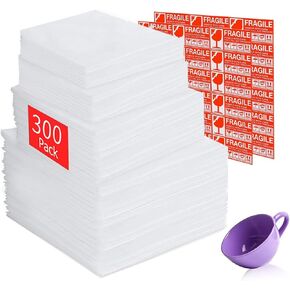 300 Pack Moving Supplies,Foam Pouches to 3 Size (8x8 Inch,7.5 Inchx12inch,15x15 Inch),Use Packing Supplies Cup, Glasses, China, and Dishes,Etc., white