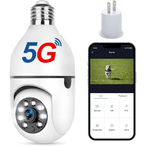 كاميرا GuFamily Light Bulb Camera 2K للرؤية الليلية، كاميرا مراقبة أمنية تدعم 2.4 جيجا هرتز و5 جيجا هرتز، كاميرا واي فاي، جهاز تحكم عن بعد، كاميرا خارجية، كشف الحركة وكاميرا التتبع، تخزين سحابي وبطاقة SD in Kuwait