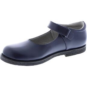 FOOTMATES Cindy BTS Single-Strap Leather Mary Jane Girls Flats Dress Shoes with Wide Toe Box, Slip-Resistant Non-Marking Outsoles - for Little Kids and Big Kids, Ages 4-12
