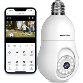 كاميرا مراقبة LaView 8MP UHD Bulb 2.4 جيجا هرتز، 360 درجة 4K كاميرات أمنية لاسلكية خارجية وداخلية بالألوان الكاملة ليلاً ونهارًا، كشف حركة الذكاء الاصطناعي، إنذار مسموع، سهلة التركيب، متوافقة مع Alexa