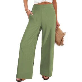 FireSwan Women's Wide Leg Work Pants High Elastic Waist Dress Palazzo Pants Trousers with Zipper Pockets