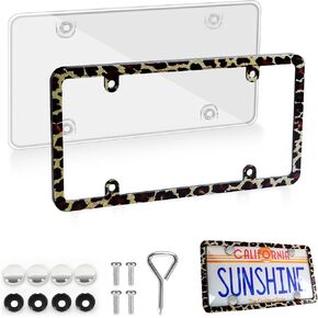 2pcs License Plate Protector Unbreakable License Plate Frames and Covers Set Front and Rear Clear License Plate Cover American Flag License Plate Frames Fits Standard Us Plates with Screws Caps