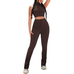 Workout Sets for Women 2 Piece Seamless Sleeveless Ribbed Crop Top High Waisted Legging Gym Yoga Pilates Outfits