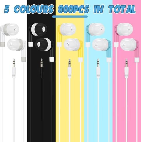 300 Packs Bulk Earbuds Headphones Earphones Kids in Ear Earbuds Colorful Classroom Headphones Bulk Wired Ear Buds Earphones Bulk for Smartphones Laptop Classroom School Library Kids Adults Supplies in Kuwait