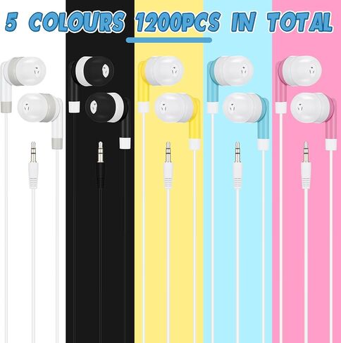 300 Packs Bulk Earbuds Headphones Earphones Kids in Ear Earbuds Colorful Classroom Headphones Bulk Wired Ear Buds Earphones Bulk for Smartphones Laptop Classroom School Library Kids Adults Supplies in Kuwait