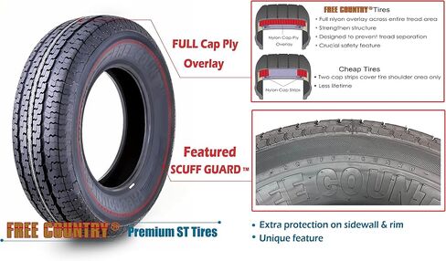 مجموعة عجلات إطارات المقطورة ST175/80R13 8 طبقات D 97M 5 عروة على حافة فضية PCD مقاس 4.5 بوصة، مجموعة 2 in Saudi Arabia